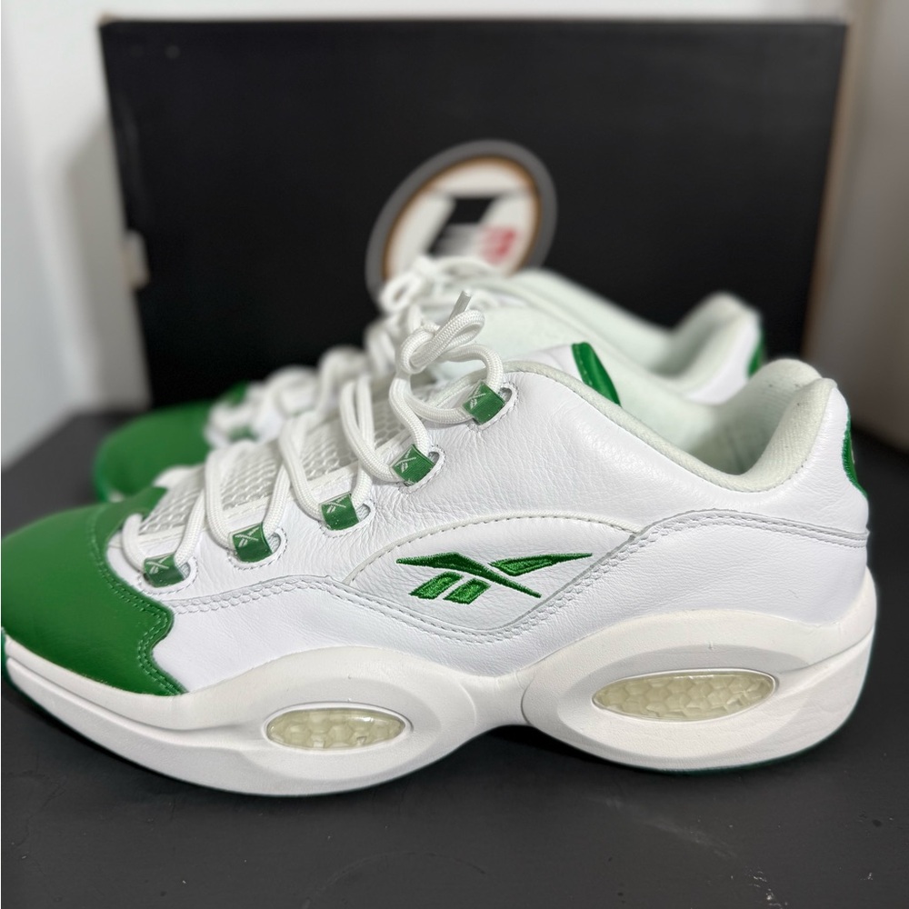 Reebok Question Low Green Toe White Leather Mens 11.5 w/box - Picture 5 of 15